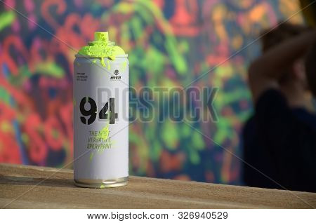 Montana Mtn 94 Used Spray Can For Graffiti Painting Outdoors On Wooden Table