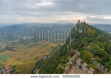 Panoramic View Of The Tower Of Falesia Or Second Tower On Mount Titano In San Marino