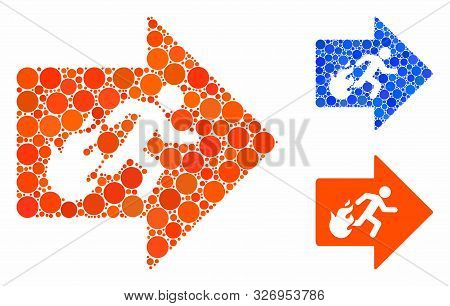 Fire Exit Mosaic Of Round Dots In Various Sizes And Color Tints, Based On Fire Exit Icon. Vector Rou