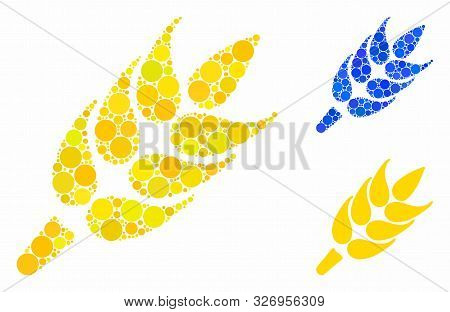 Wheet Mosaic Of Round Dots In Variable Sizes And Color Hues, Based On Wheet Icon. Vector Dots Are Or