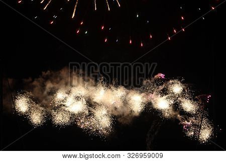 Gold And Red Fireworks Time Lapse Painting The Night Sky