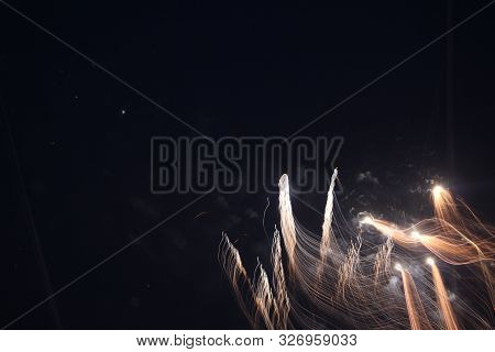 Golden Fireworks Trails Time Lapsed Painting The Night Sky