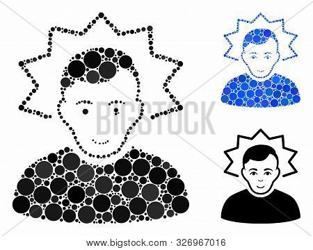 Inventor Mosaic Of Circle Elements In Various Sizes And Shades, Based On Inventor Icon. Vector Dots 