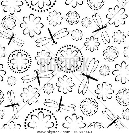 Blumen und Libellen nahtlose