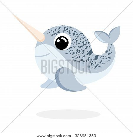 Cute Narwhal In Flat Style Vector Image