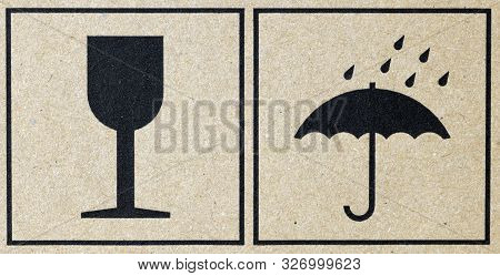 Keep Dry Cardboard Box Packaging Sign.cardboard Background With Icons Used On Containers And Packagi