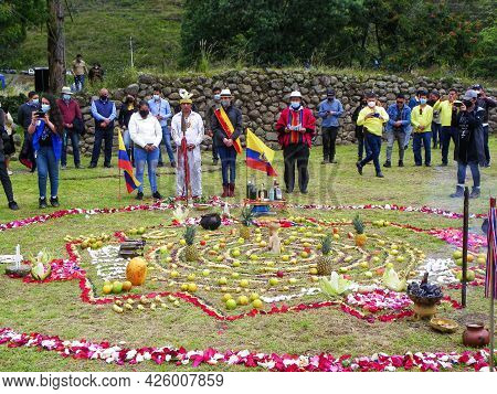 Chobshi, Azuay Province, Ecuador - June 20, 2021: Celebration Inti Raymi At Chobshi Archeological Si