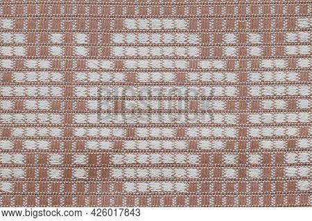 The Texture Of The Fabric Made Of Cotton With A Pattern.