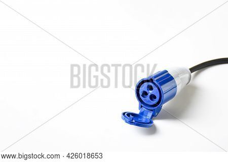 Object , Electrict Hook Conncetion Kit With Blue Cord  On White Background.  Object Bring Electric T