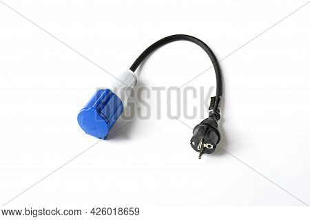 Object , Electrict Hook Conncetion Kit With Blue Cord  On White Background.  Object Bring Electric T