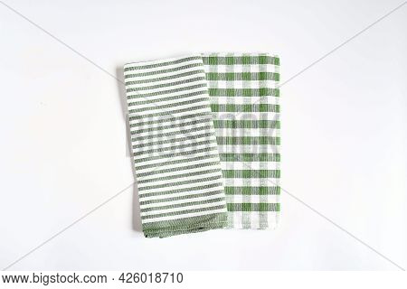 Top View New Kitchen Towels In Verdun Green ,strip And White Color Simple Pattern In Differnet Style