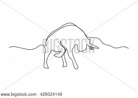 One Line Drawing Of A Bull. Mascot Concept Of Big And Strong Bull For Rodeo. Continuous Line Modern 