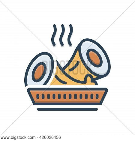Color Illustration Icon For Lunchmeat Hot Food Beef Sliced Rolled Cooked