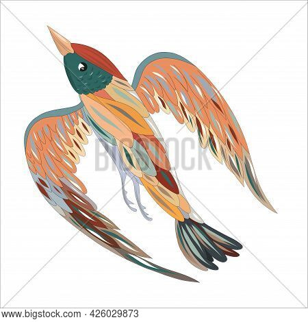 Colorful Bird Of Paradise Isolated On White Background. The Bird Of Happiness. Vector Illustration