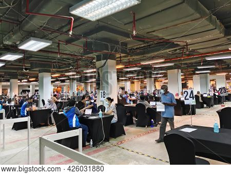 Selangor, Malaysia - July 6,2021 : Registration Counter For Public People Before Vaccinate The Sinov