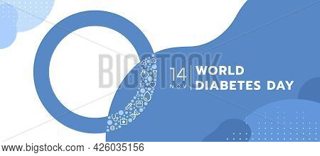 World Diabetes Day - Blue Ring Circle Sign And Icon Medical On Abstract Modern White Blue Background