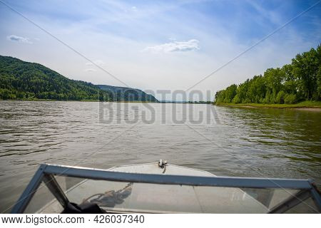 River Tom Flowing Through The Taiga Forests, South Siberia, Russia