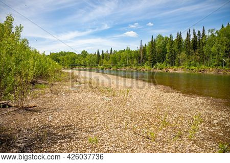 River Taidon Flowing Through The Taiga Forests, South Siberia, Russia