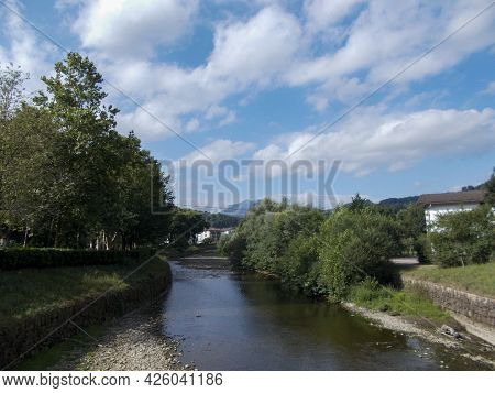 Municipality Of Elizondo, In The Baztán Valley With The Bidasoa River And The Water Dam, In Navarra,