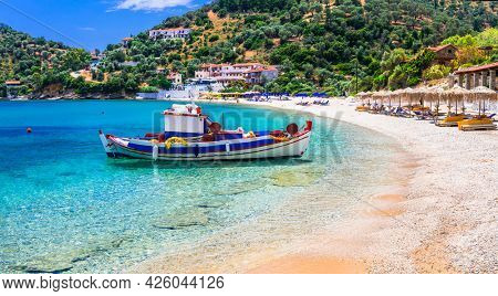 Greece. Idyllic beautiful beaches of Samos island - beautiful Limnionas. Greek summer hollidays