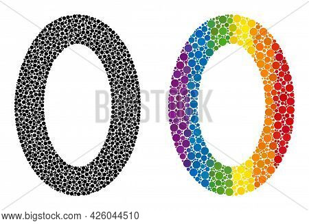 Digit Zero Collage Icon Of Circle Elements In Different Sizes And Rainbow Colored Color Hues. A Dott
