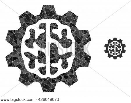 Triangle Brain Gear Polygonal Icon Illustration. Brain Gear Lowpoly Icon Is Filled With Triangles. F