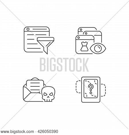 Network Surveillance Linear Icons Set. Filter Bubble. Online Behavioral Tracking. Email Phishing. Cu