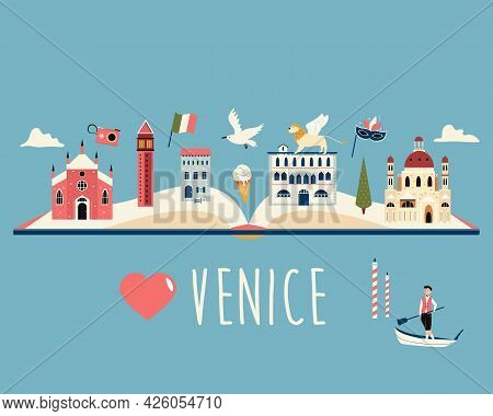 Tourist Poster With Famous Destinations And Landmarks Of Venice