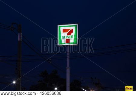 Bangkok, Thailand - July 05, 2021: The Light Box Of 7 Eleven Mini Mart Logo At Night.