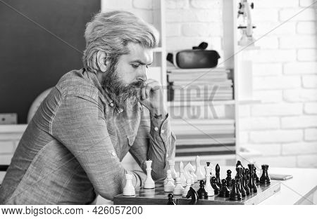 Thinking About Next Step. Chess Lesson. Strategy Concept. Playing Chess. Intellectual Hobby. Develop
