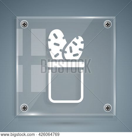 White Cactus Peyote In Pot Icon Isolated On Grey Background. Plant Growing In A Pot. Potted Plant Si
