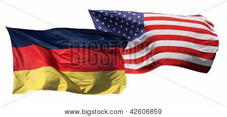 Bandiere di Stati Uniti e Germania, isolato su sfondo bianco
