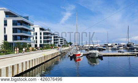 Gdynia, Poland - July 4, 2021: Motorboats And Boats In A New Modern Marina In Gdynia, Poland.