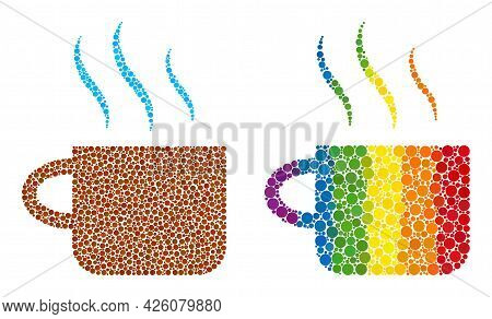 Hot Tea Cup Composition Icon Of Circle Spots In Different Sizes And Spectrum Colorful Color Tones. A