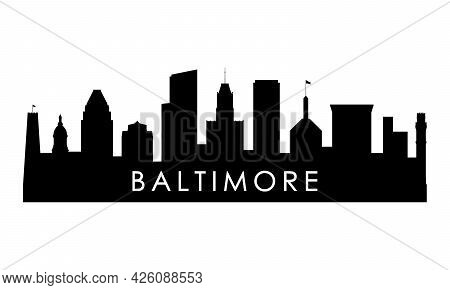 Baltimore Skyline Silhouette. Black Baltimore City Design Isolated On White Background.
