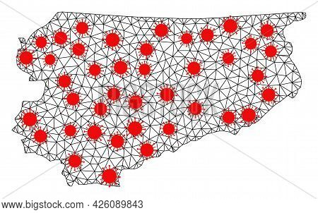 Wire Frame Polygonal Map Of Warmia-masuria Province Under Outbreak. Vector Model Is Created From Map