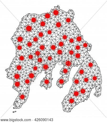 Network Polygonal Map Of Gambier Island Under Outbreak. Vector Structure Is Created From Map Of Gamb