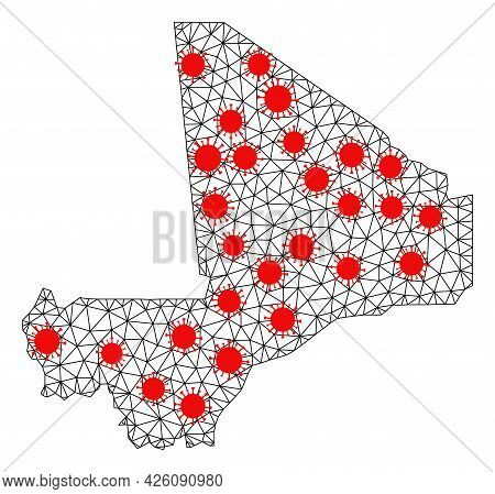 Wire Frame Polygonal Map Of Mali Under Outbreak. Vector Structure Is Created From Map Of Mali With R