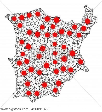 Wire Frame Polygonal Map Of Koh Samui Under Infection. Vector Structure Is Created From Map Of Koh S