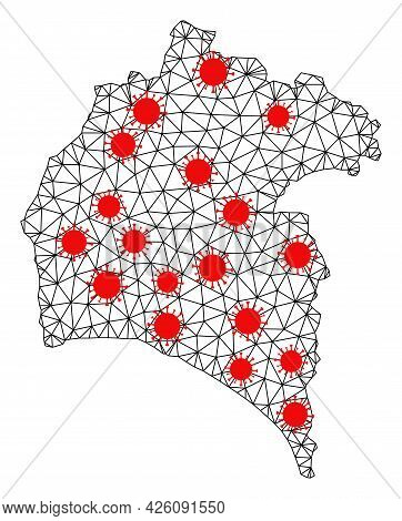 Wire Frame Polygonal Map Of Huelva Province Under Lockdown. Vector Model Is Created From Map Of Huel