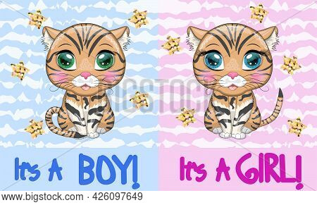 Black Footed Cat With Beautiful Eyes In Cartoon Style