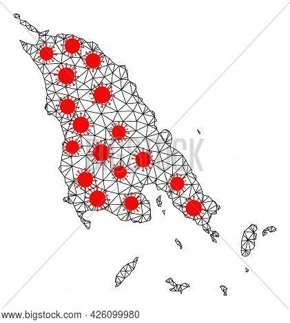Wire Frame Polygonal Map Of Koh Chang Under Lockdown. Vector Structure Is Created From Map Of Koh Ch