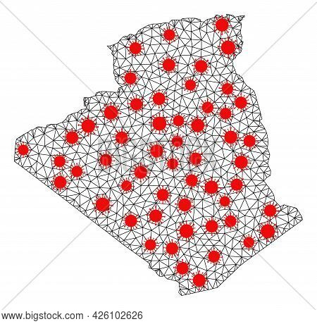 Wire Frame Polygonal Map Of Algeria Under Lockdown. Vector Model Is Created From Map Of Algeria With