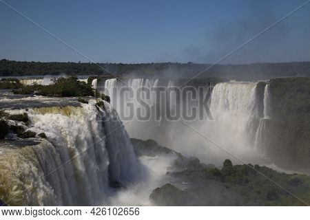 Beautiful Landscape Of The Powerful Foz Do Iguaçu Waterfall Brazil.