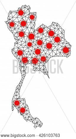 Wire Frame Polygonal Map Of Thailand Under Infection. Vector Model Is Created From Map Of Thailand W