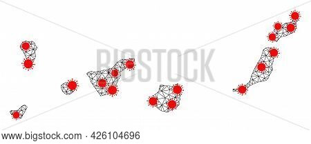 Network Polygonal Map Of Canary Islands Under Infection. Vector Structure Is Created From Map Of Can