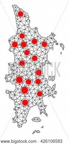 Carcass Polygonal Map Of Phuket Under Outbreak. Vector Model Is Created From Map Of Phuket With Red 