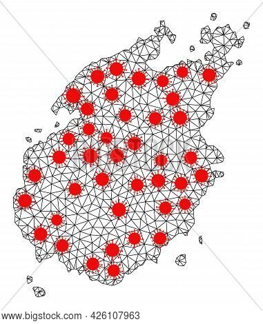 Mesh Polygonal Map Of Paros Island Under Infection. Vector Model Is Created From Map Of Paros Island