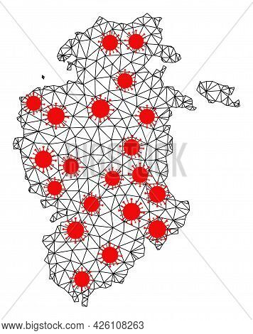 Wire Frame Polygonal Map Of Burgos Province Under Outbreak. Vector Structure Is Created From Map Of 