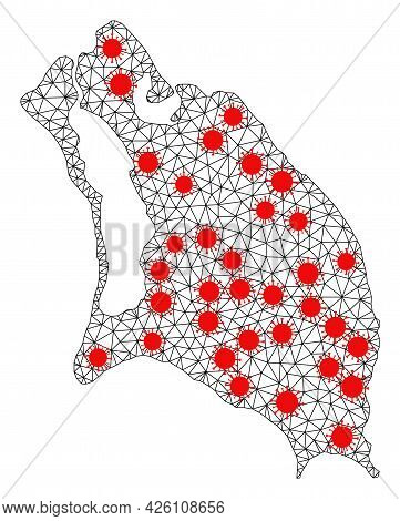 Wire Frame Polygonal Map Of Barbuda Island Under Infection. Vector Model Is Created From Map Of Barb